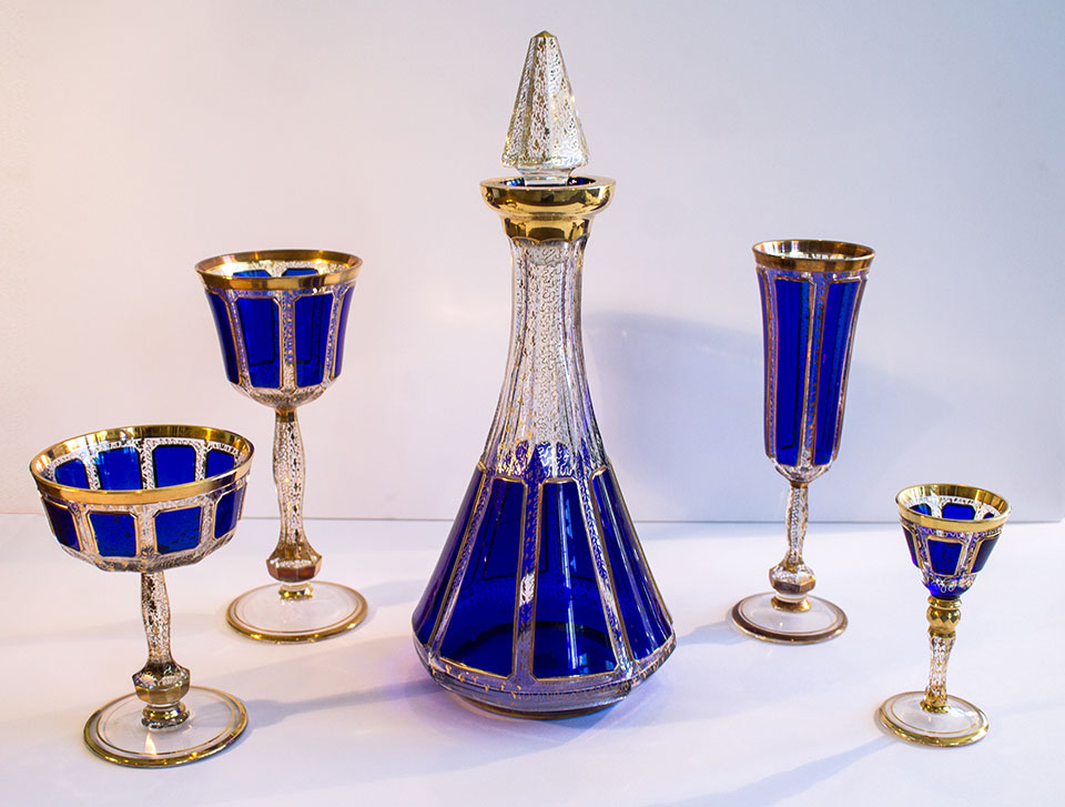 Item #01 Blue Crystal Decanter & Glasses