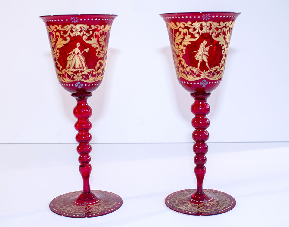 Item #12 - Red & Gold Wine Glasses