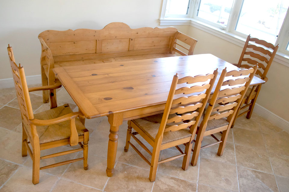 Dining Table with Antique Bench and Chairs